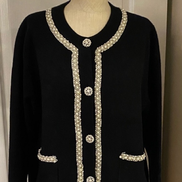 Sioni Black Cardigan with pearls and Stinson buttons Cream Accents - Picture 3 of 9